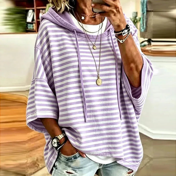 Women’s Striped Oversized Hoodie with Drawstring Hood