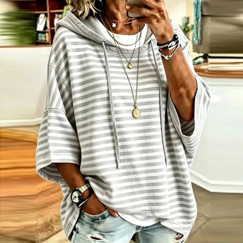 Women’s Striped Oversized Hoodie with Drawstring Hood