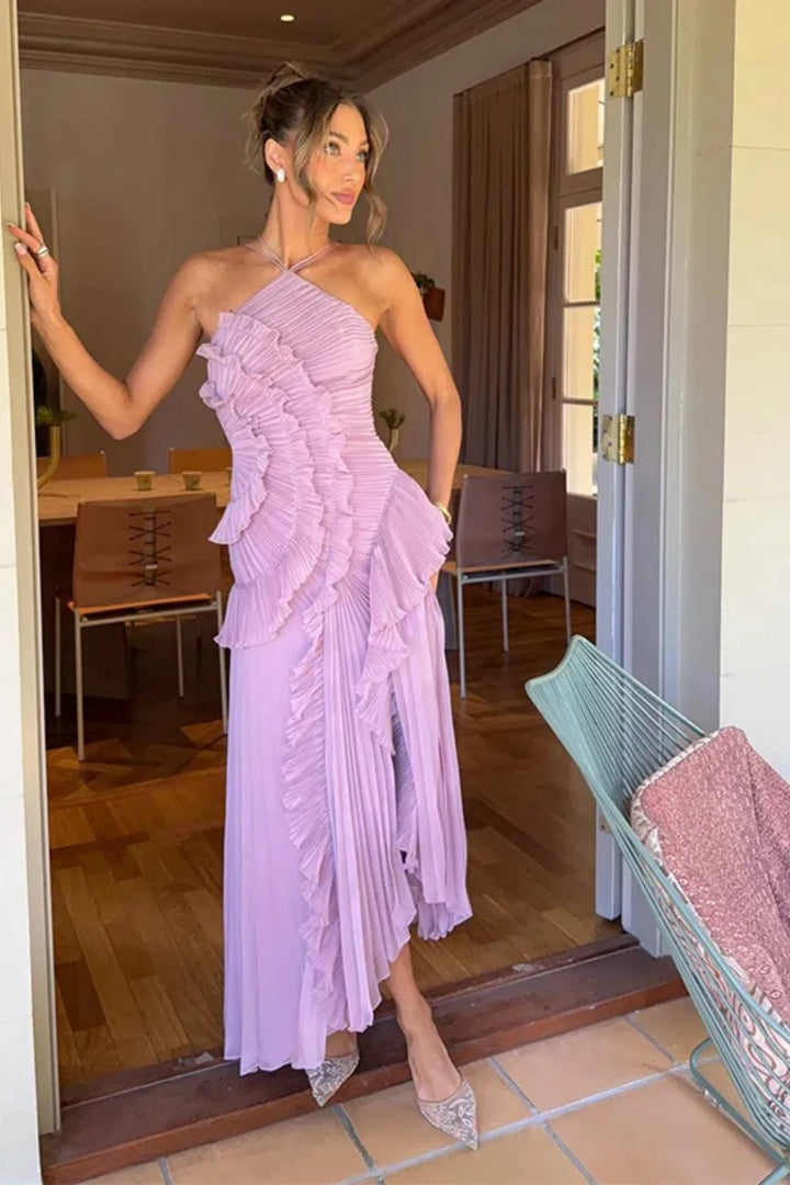 Women's Stunning Backless Maxi Dress with Ruffle Details
