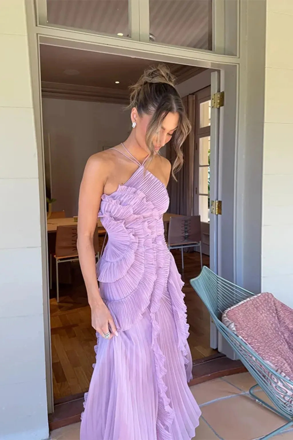 Women's Stunning Backless Maxi Dress with Ruffle Details