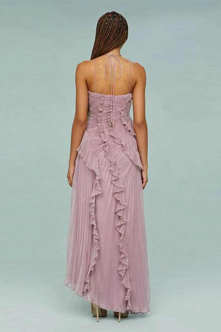 Women's Stunning Backless Maxi Dress with Ruffle Details