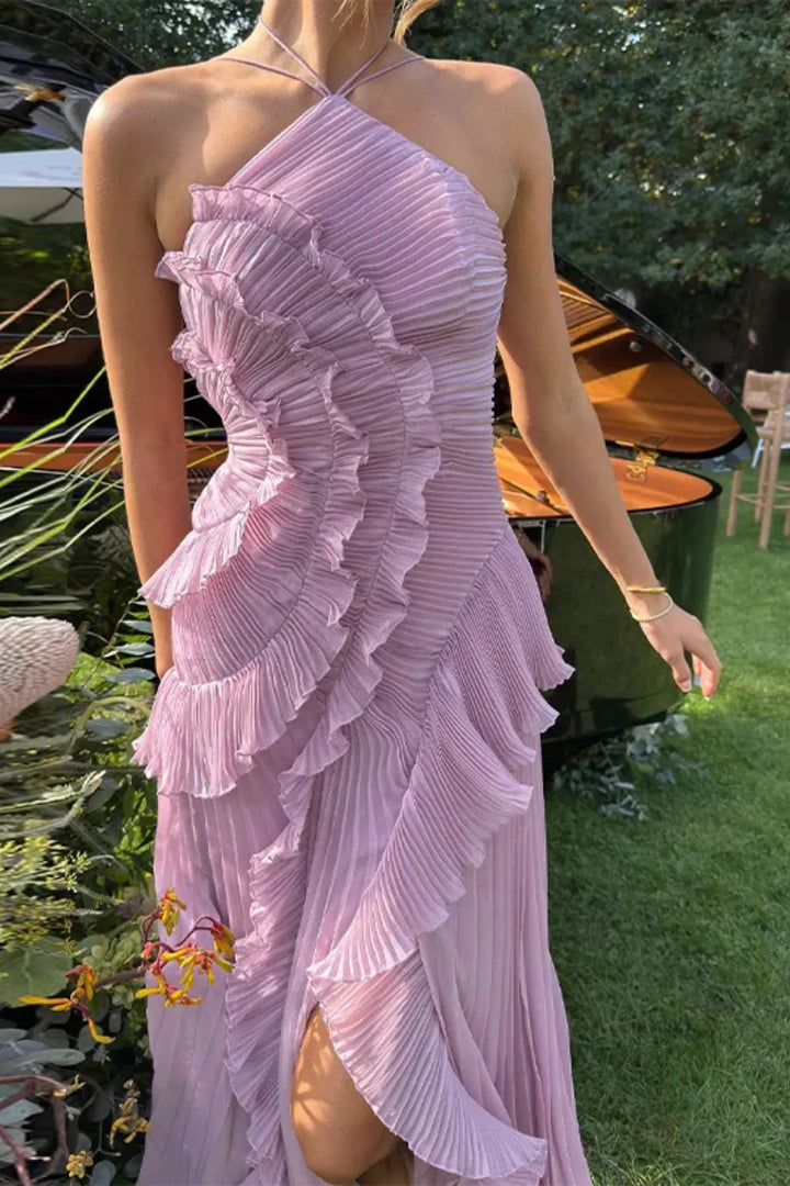 Women's Stunning Backless Maxi Dress with Ruffle Details