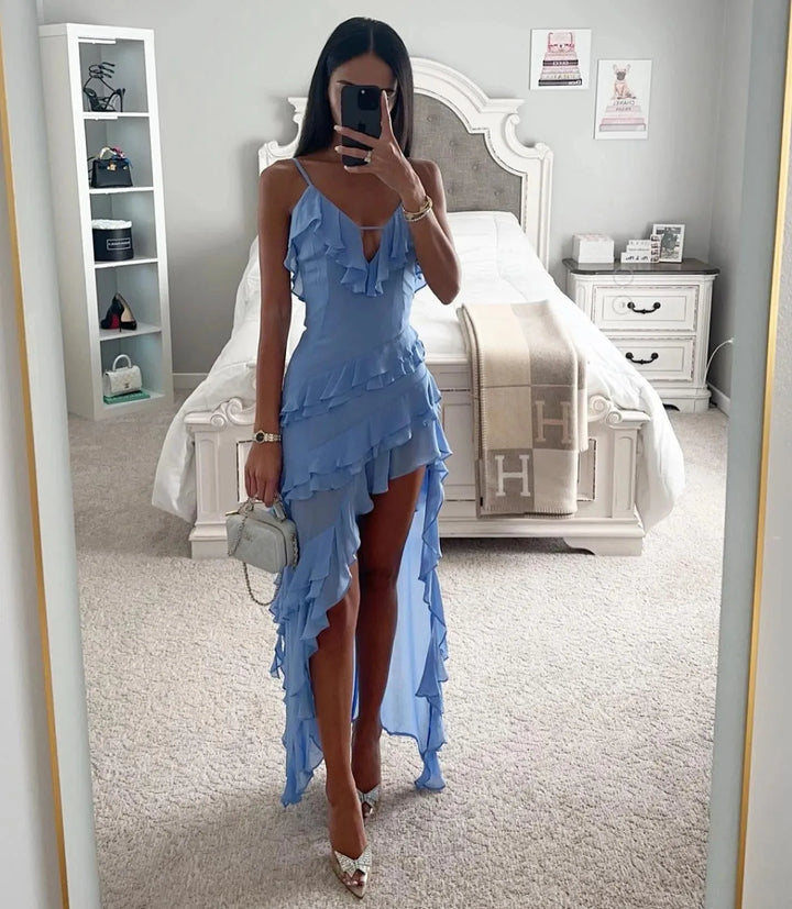 Women's Stunning Wrap Maxi Dress with Ruffle Detailing