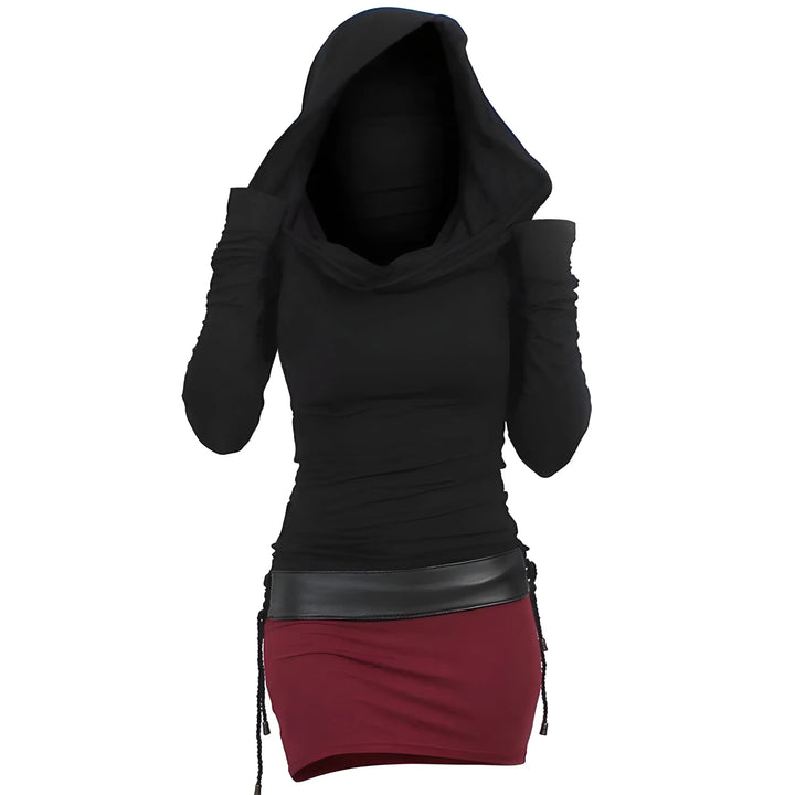 Women’s Stylish Hooded Dress with Long Sleeves and Drawstring