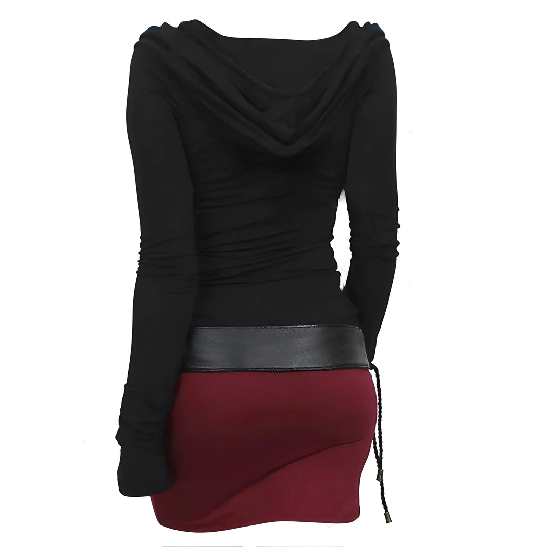 Women’s Stylish Hooded Dress with Long Sleeves and Drawstring