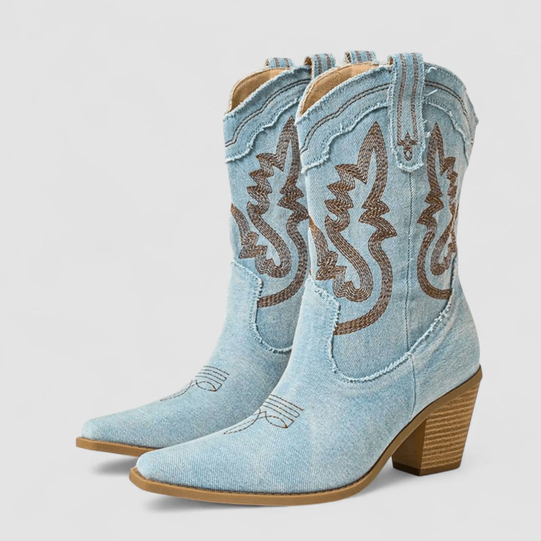 Women's Wide Fit Ankle Denim Cowboy Boots with Non Slip Sole