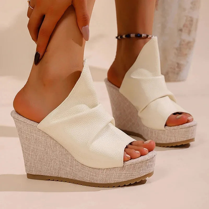 Women's Wide Fit Platform Heeled Sandals with Cushioned Insole