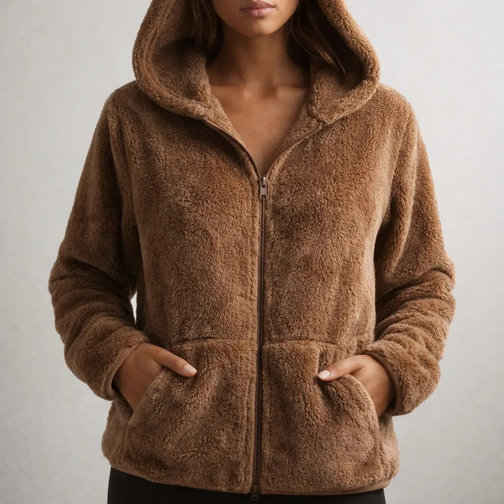 Women's Zip-Up Hoodie with Soft Touch Fabric and Ribbed Cuffs