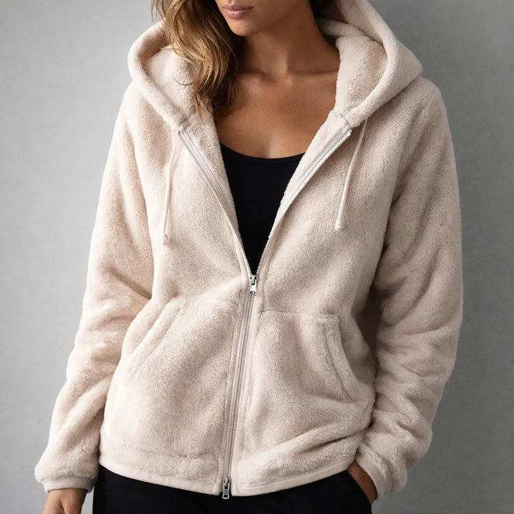 Women's Zip-Up Hoodie with Soft Touch Fabric and Ribbed Cuffs