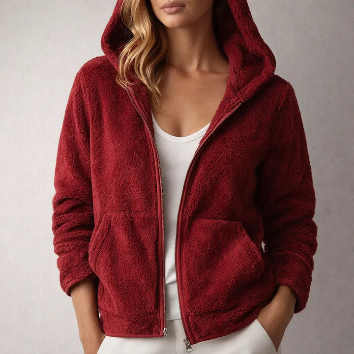 Women's Zip-Up Hoodie with Soft Touch Fabric and Ribbed Cuffs