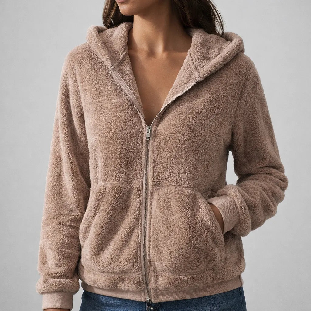 Women's Zip-Up Hoodie with Soft Touch Fabric and Ribbed Cuffs