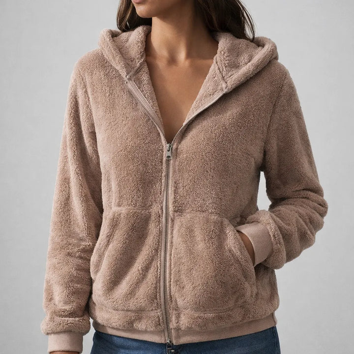 Women's Zip-Up Hoodie with Soft Touch Fabric and Ribbed Cuffs