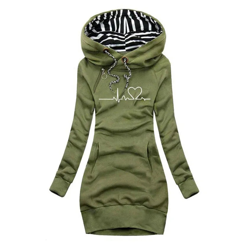 Women's Longline Hoodie with Ribbed Cuffs and Side Pockets