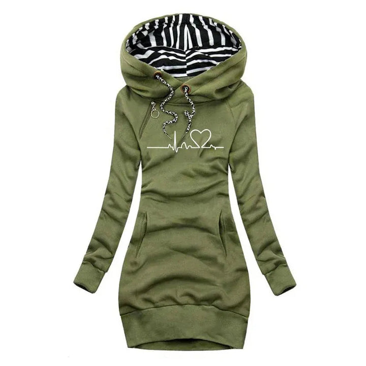 Women's Longline Hoodie with Ribbed Cuffs and Side Pockets
