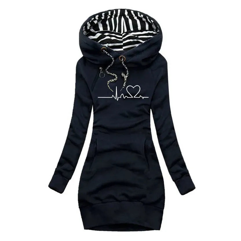 Women's Longline Hoodie with Ribbed Cuffs and Side Pockets