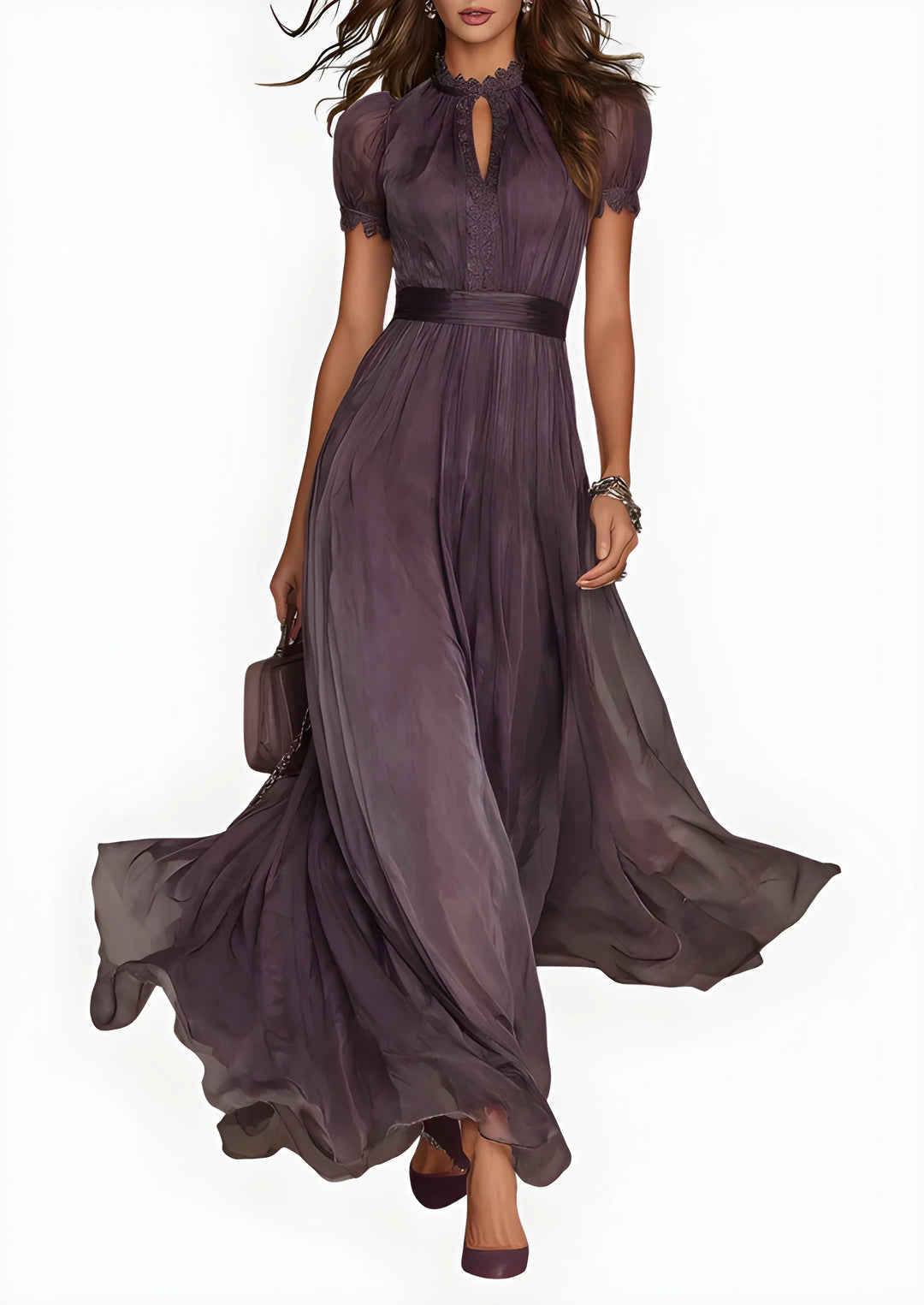 Women's Stunning Elegant Maxi Dress with Keyhole Neckline and Layered Skirt
