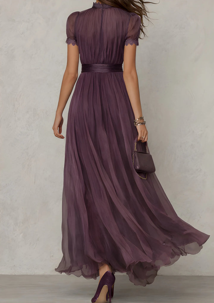 Women's Stunning Elegant Maxi Dress with Keyhole Neckline and Layered Skirt