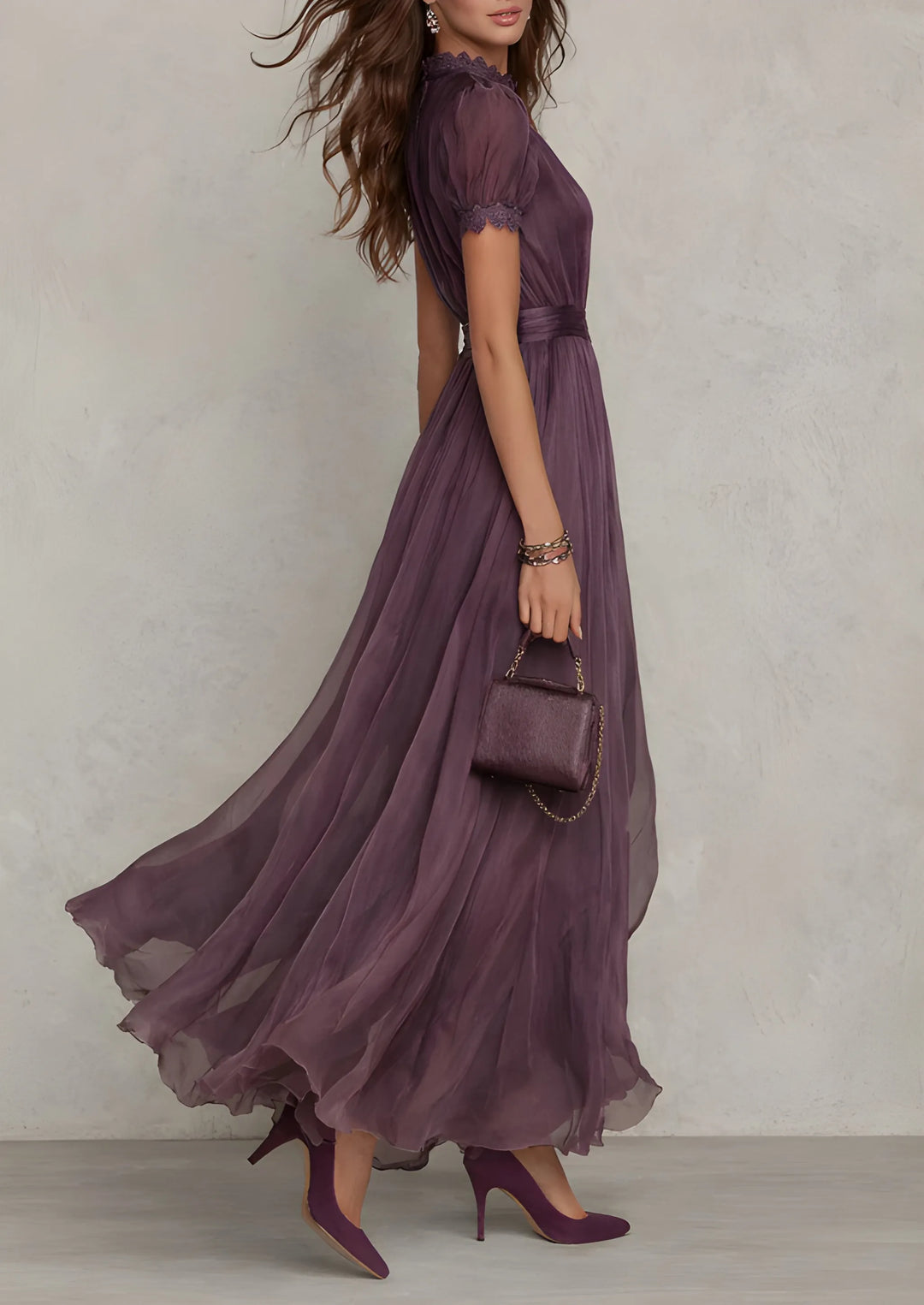 Women's Stunning Elegant Maxi Dress with Keyhole Neckline and Layered Skirt