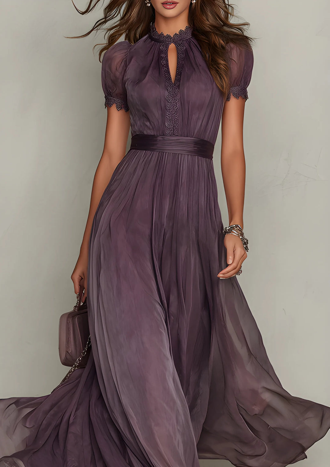 Women's Stunning Elegant Maxi Dress with Keyhole Neckline and Layered Skirt