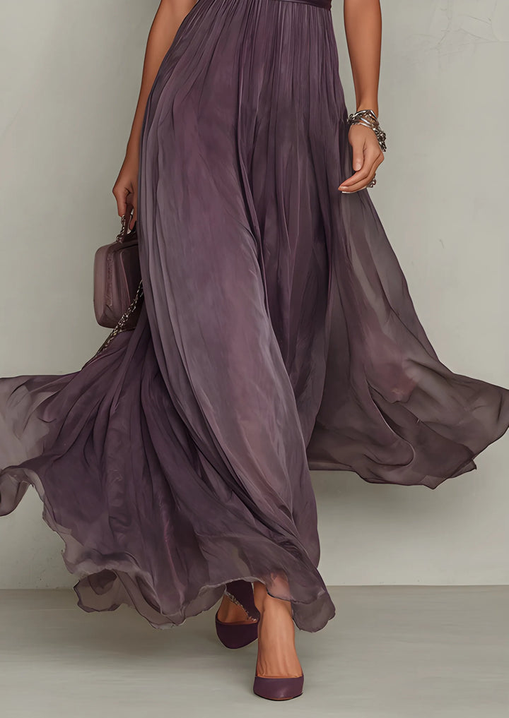 Women's Stunning Elegant Maxi Dress with Keyhole Neckline and Layered Skirt