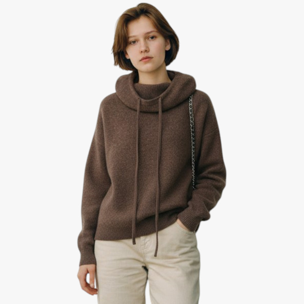 Women's Textured Cowl Neck Jumper with Drawstrings