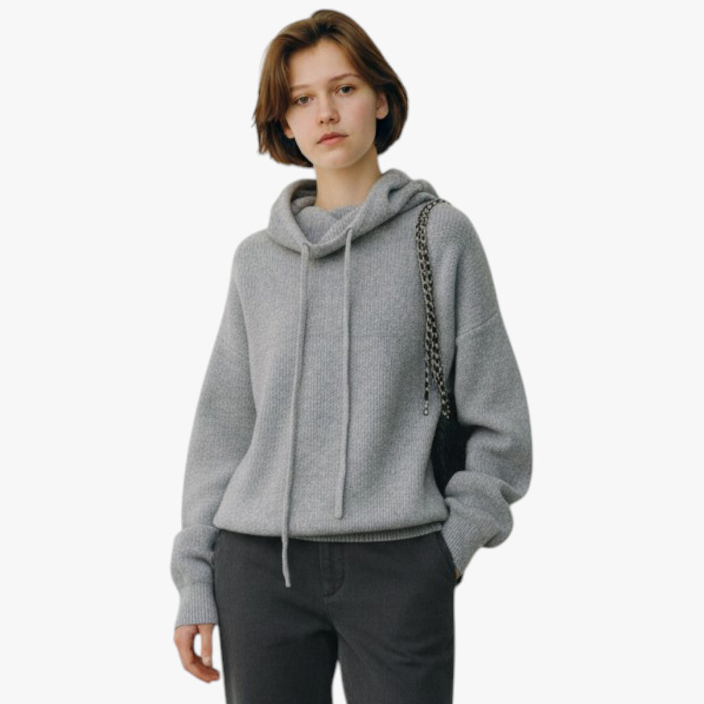 Women's Textured Cowl Neck Jumper with Drawstrings