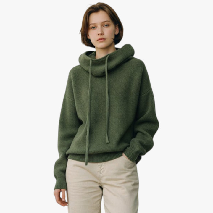 Women's Textured Cowl Neck Jumper with Drawstrings