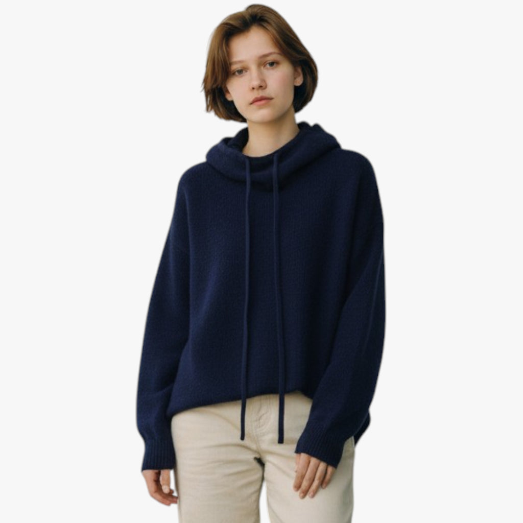 Women's Textured Cowl Neck Jumper with Drawstrings