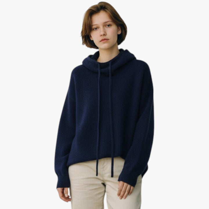 Women's Textured Cowl Neck Jumper with Drawstrings