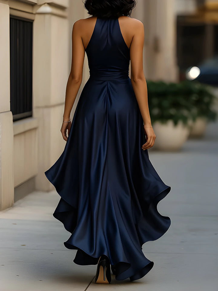 Women's Evening Party Wrap Maxi Dress with Side Split and Ruffle Trim