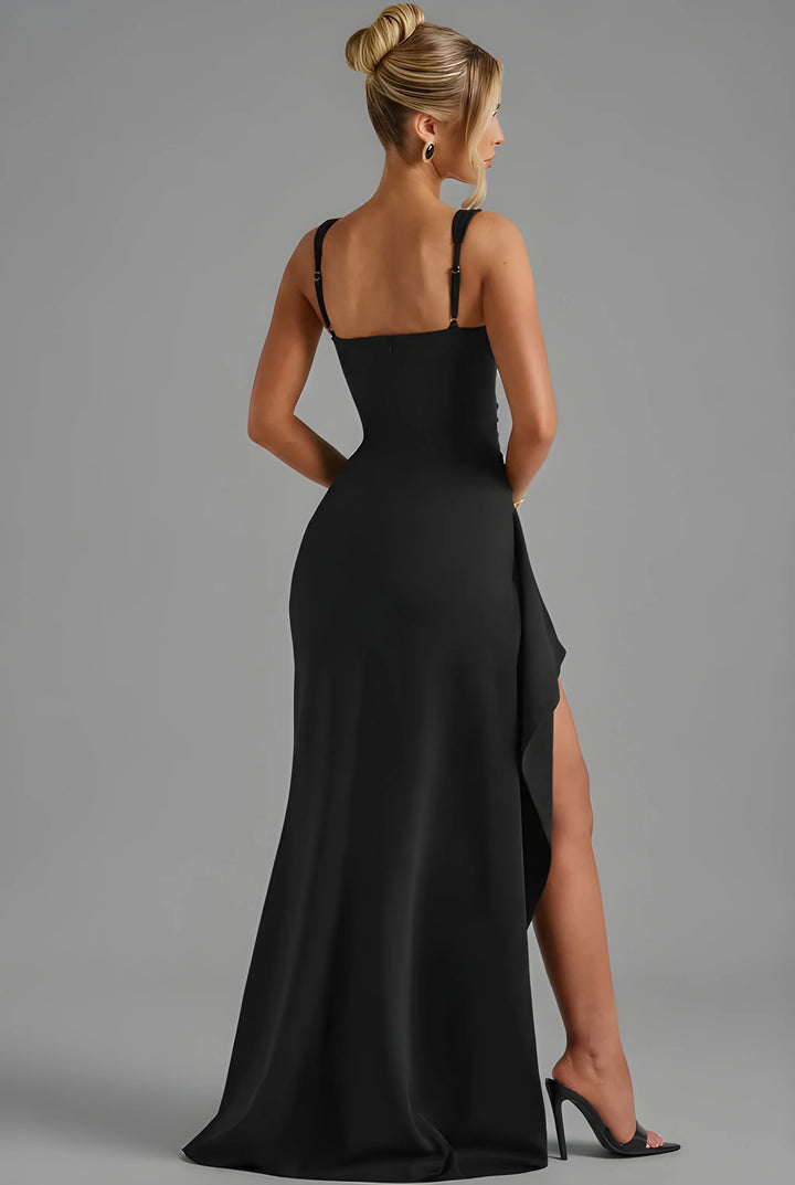 Women's Elegant Maxi Dress with Leg Split and Open Back