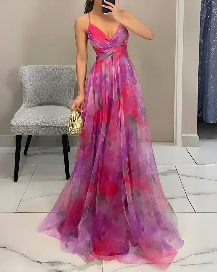Women's Stunning Elegant Maxi Dress with Floral Print and Adjustable Straps