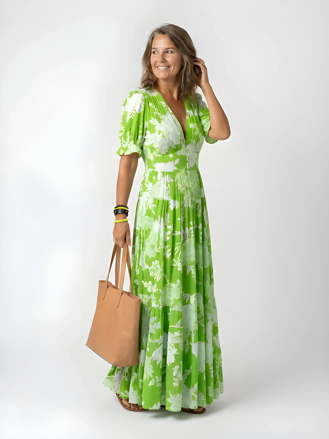 Women's Stunning Boho Maxi Summer Dress with Puff Sleeves