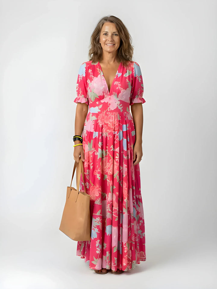 Women's Stunning Boho Maxi Summer Dress with Puff Sleeves
