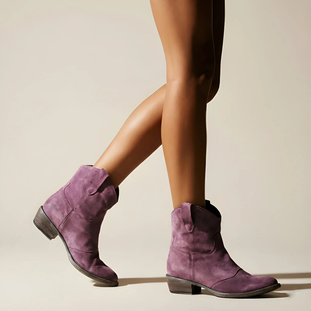 Women's Soft Comfy Ankle Cowboy Boots with Side Zip