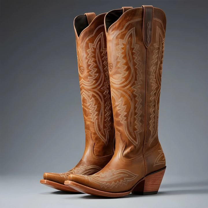 Women's Soft Comfy Cowboy Boots with Block Heels
