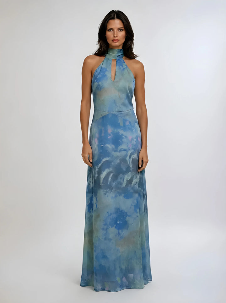 Women's Wedding Guest Elegant Maxi Dress with High Neck and Keyhole Cut Out