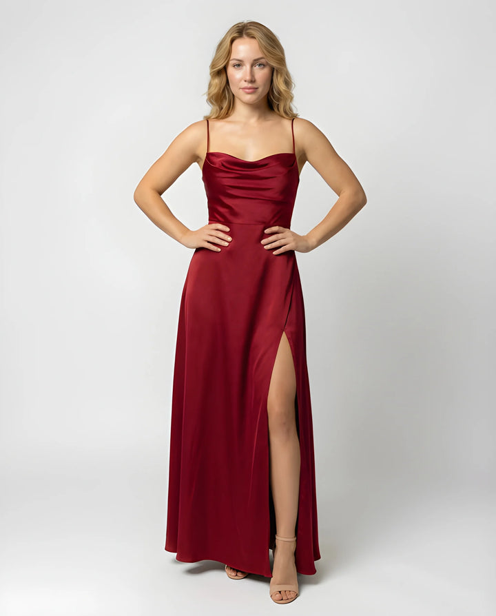 Women's Stunning Elegant Maxi Dress with Side Slit and Narrow Straps