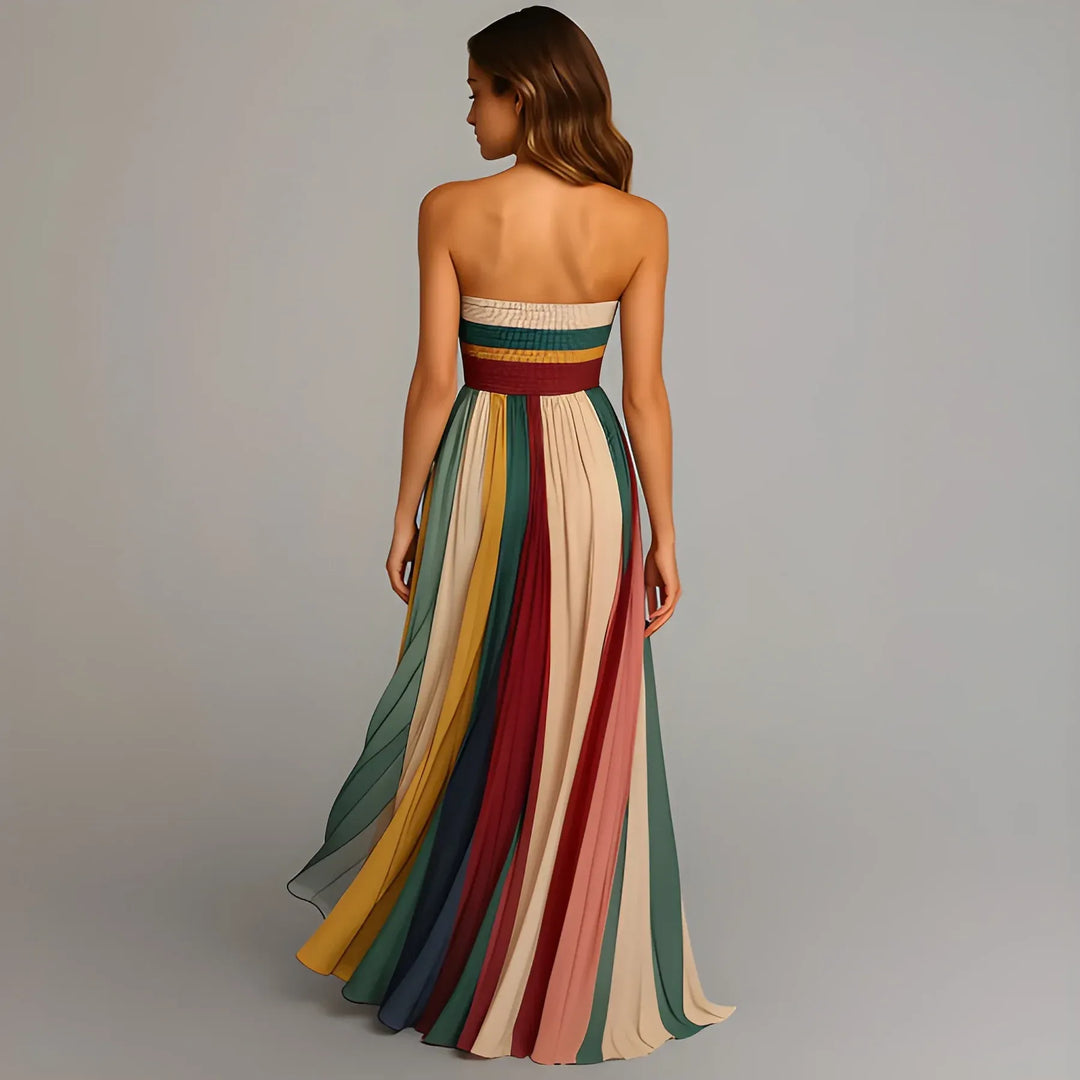 Women's Elegant Stunning Maxi Dress with Strapless Design and Pleated Skirt