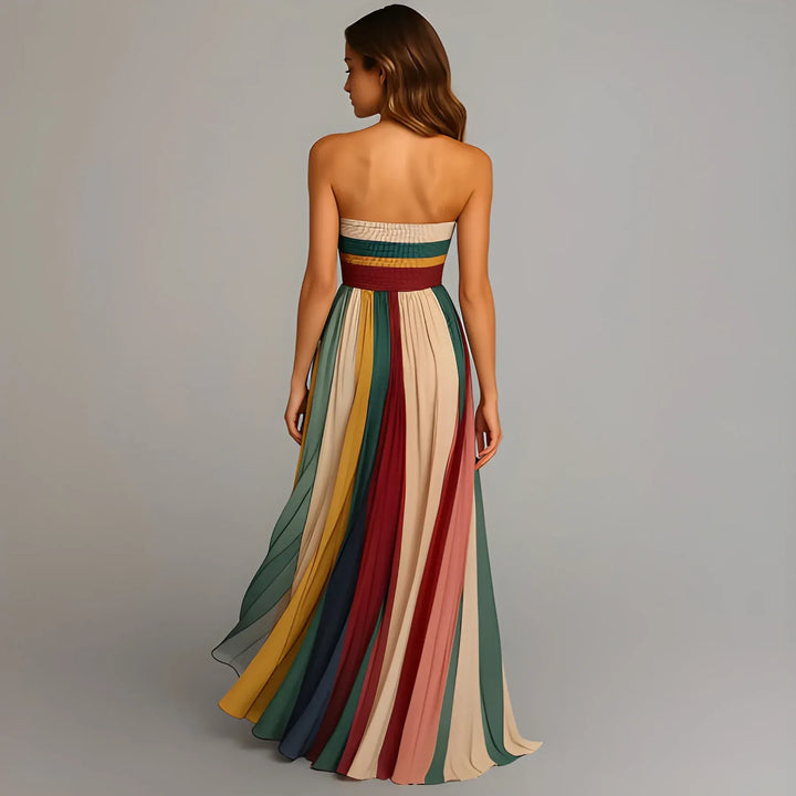 Women's Elegant Stunning Maxi Dress with Strapless Design and Pleated Skirt