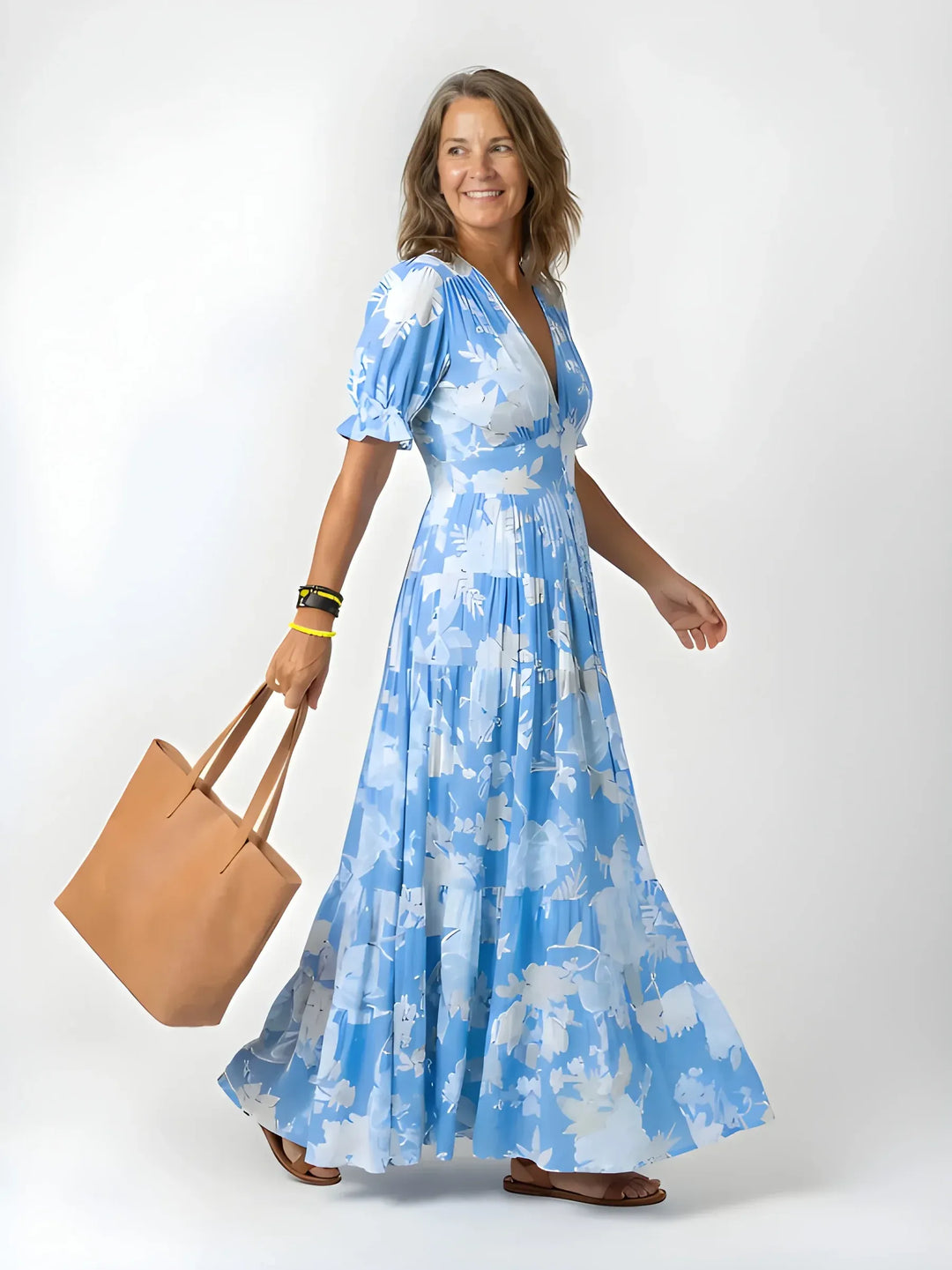 Women's Stunning Boho Maxi Summer Dress with Puff Sleeves
