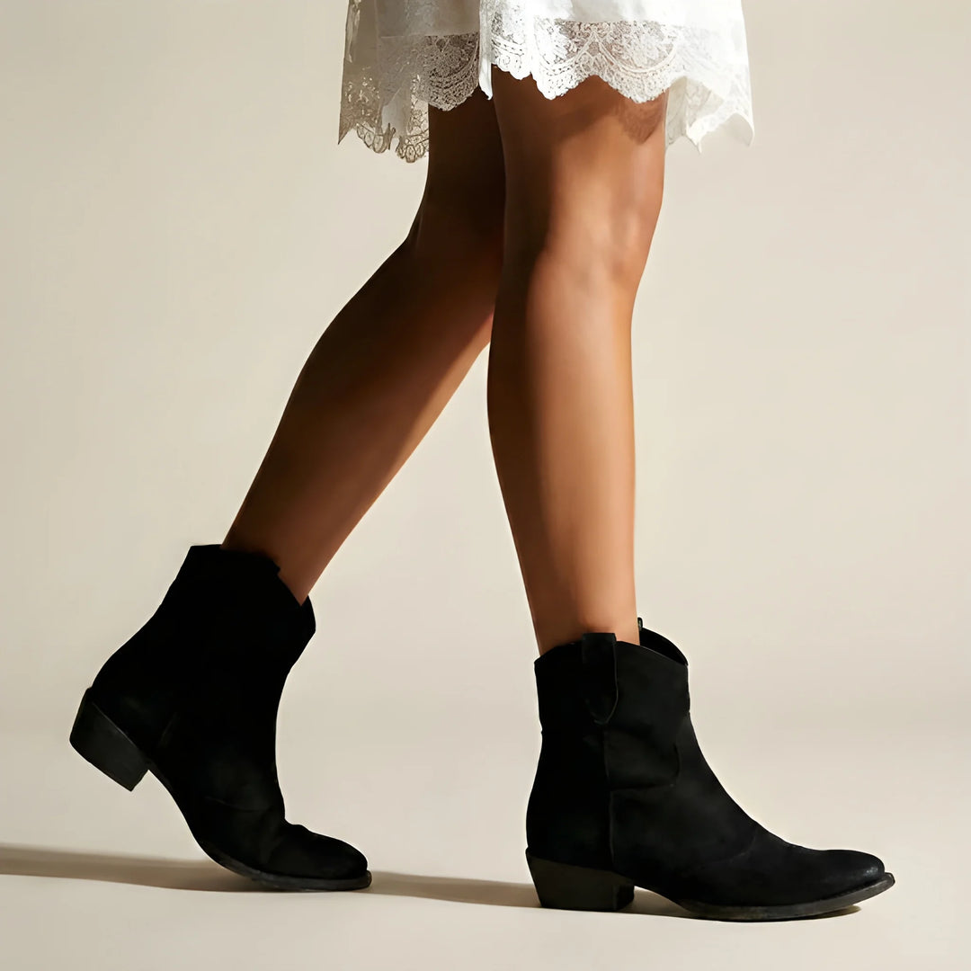 Women's Soft Comfy Ankle Cowboy Boots with Side Zip