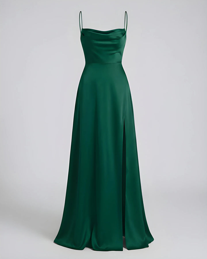 Women's Stunning Elegant Maxi Dress with Side Slit and Narrow Straps