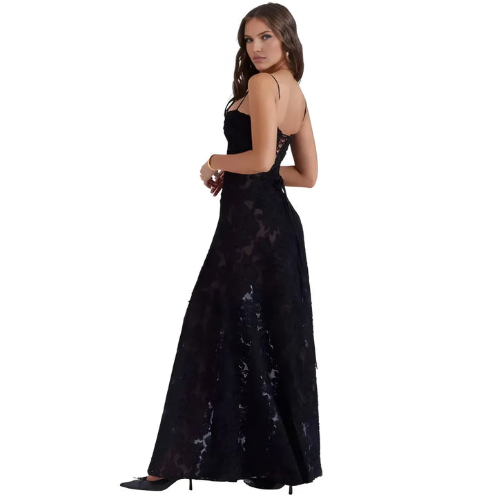 Women's Elegant Stunning Maxi Dress with Corset Back and Floral Pattern