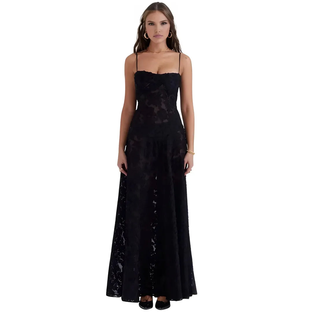 Women's Elegant Stunning Maxi Dress with Corset Back and Floral Pattern