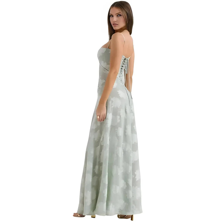 Women's Elegant Stunning Maxi Dress with Corset Back and Floral Pattern