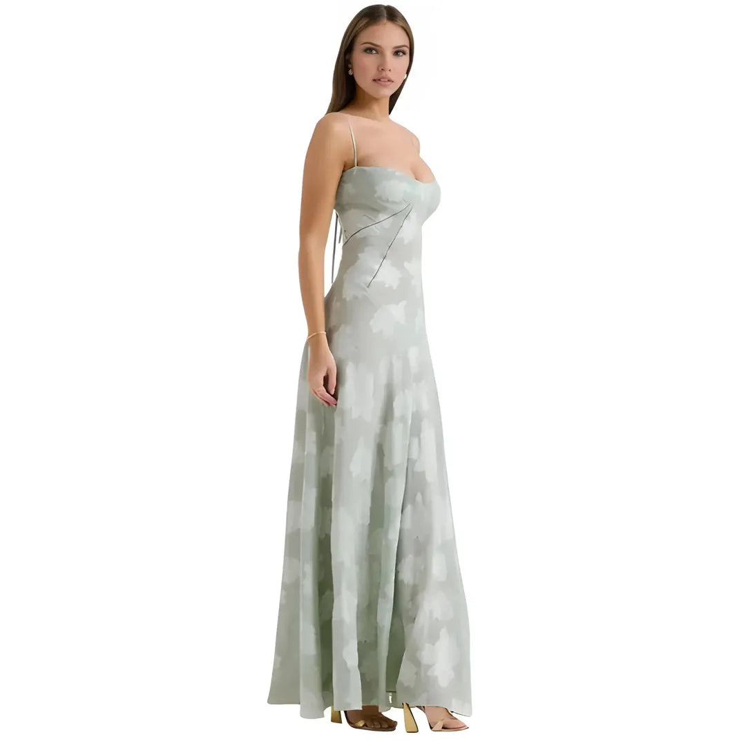 Women's Elegant Stunning Maxi Dress with Corset Back and Floral Pattern