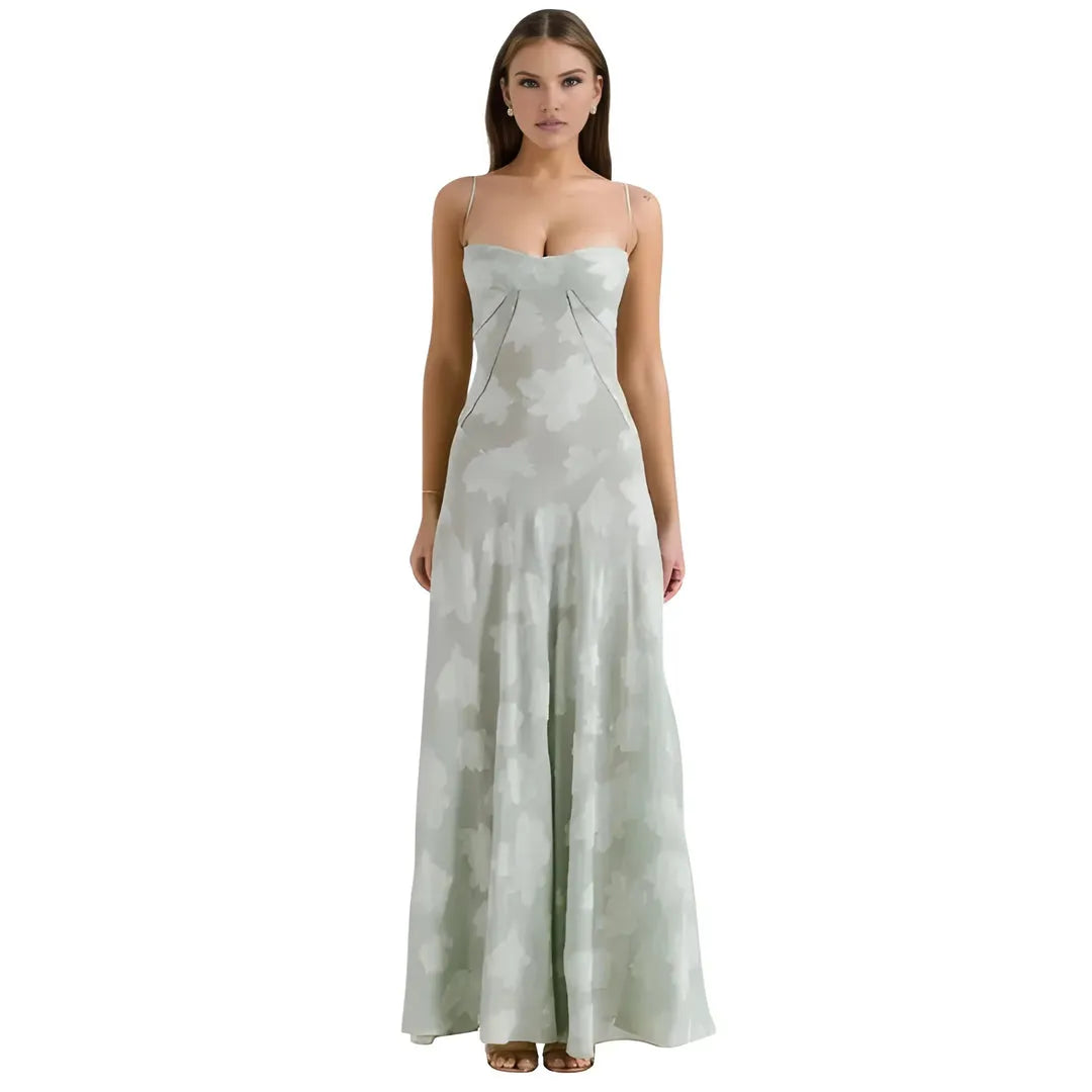 Women's Elegant Stunning Maxi Dress with Corset Back and Floral Pattern