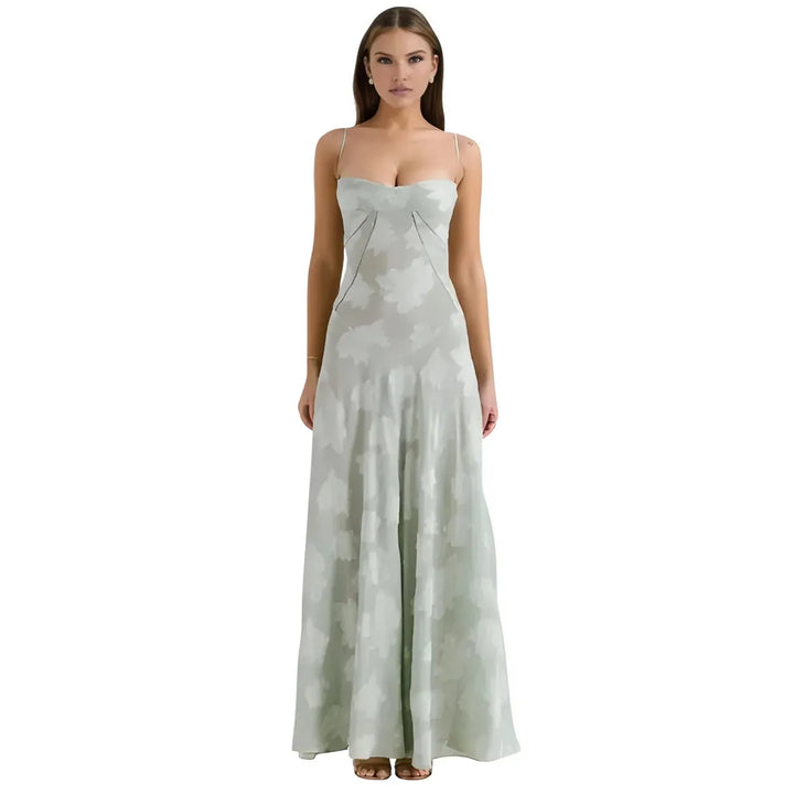 Women's Elegant Stunning Maxi Dress with Corset Back and Floral Pattern