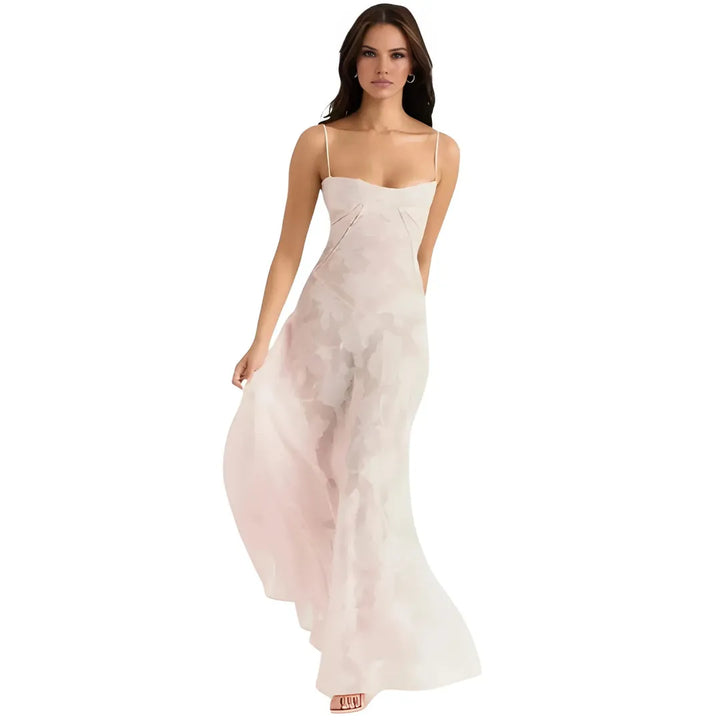 Women's Elegant Stunning Maxi Dress with Corset Back and Floral Pattern
